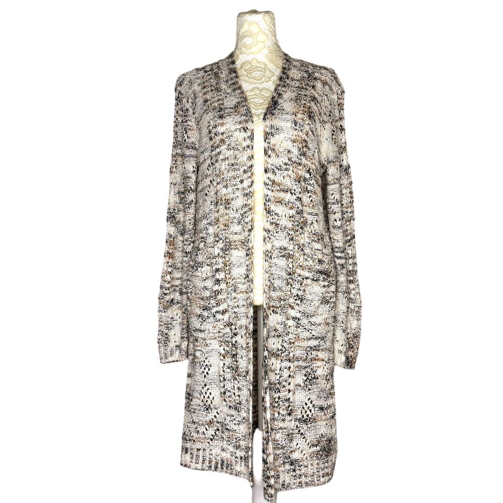 Knox Rose Duster Long Cardigan Sweater Open Front Beige M